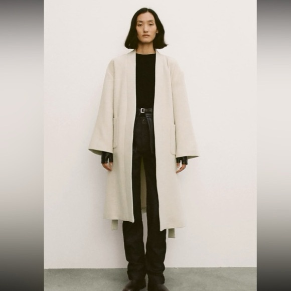 ♥️♥️♥️ ZARA WOMEN COLLECTION MINIMALIST WOOL BLEND COAT BEIGE size S ♥️♥️♥️ - Picture 7 of 12